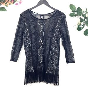 Maurices Sheer Black Mesh Tribal Boho Top